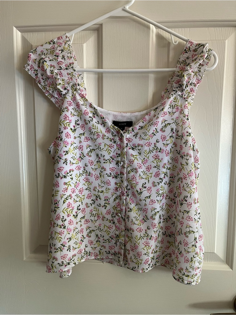 J Crew Cap Sleeve Crinkle Chiffon Top Sz M